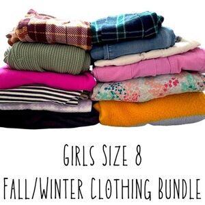 Girls Size 8 Fall/Winter Bulky Clothing Starter Pack Bundle, About 8-10 Items